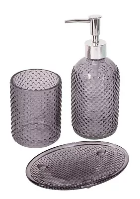 3 Piece Bathroom Set Soap Dish Beaker Hand Soap Wash Dispenser Glass • £18.95