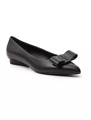 BNIB Salvatore Ferragamo 8.5 Women Viva Black Leather Pumps 2cm Heel Flat Shoes  • $995