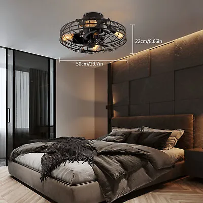 Vintage Caged Ceiling Fan Light Chandelier 3 Wind Speed Timing &Remote Control • $91.11