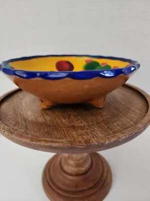 Mexican Art Clay Pottery 3 Footed Bowl. Bright Colored Cactus W/Boy • $12