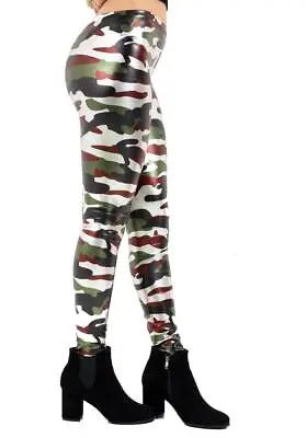 Womens Ladies Metallic Liquid Shiny Multicolor Camouflage Print Legging & H.Pant • $12.43