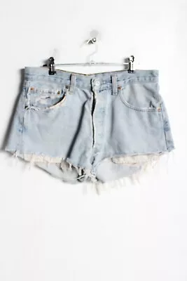 Levis 501 Womens Blue Rinse Cut Off Denim Hotpant Shorts Blue - Size W32 (C10) • £9.99