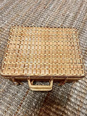 Vintage Natural Woven Bamboo Rattan Wicker Suitcase Storage Picnic Basket. Lined • $69