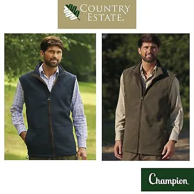 Mens Champion Portree Micro Fleece Gilet Body Warmer Pockets  Suede  Navy  S-3XL • £19.99