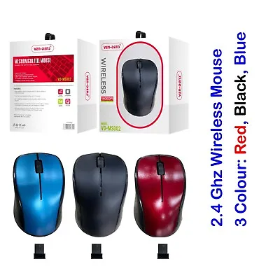 2.4 GHz Wireless Mouse Cordless Mice Optical Scroll Laptop PC Computer USB Black • £9.99