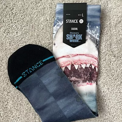 Stance Socks Discovery Channel Shark Week Pearly Whites Casual Crew L 9-13 NWT • $12.50