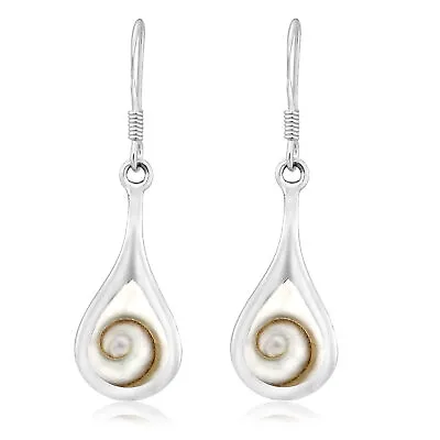 $14.99 • Buy Enchanting Teardrop Swirl Shiva Shell .925 Silver Dangle Earrings