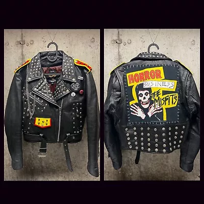 Custom XL Studded Misfits Leather Biker Jacket. Punk Jacket. • £332.48