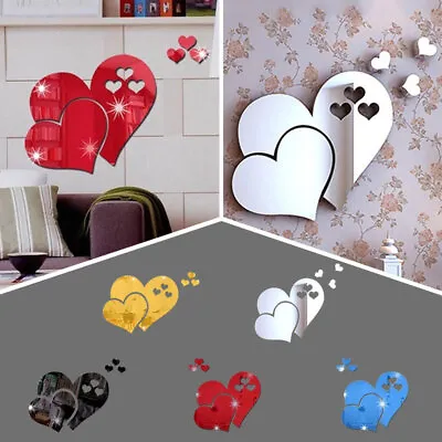 Love Heart Mirror Wall Stickers Self Removable Decor Adhesive Home Bedroom 5Pcs • £3.68