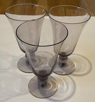 Set Of 3 Purple (amethyst) Vintage  Stemmed Glass Goblets - 6 1/2 Inches • $12