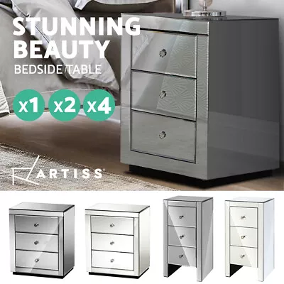 Artiss Bedside Table Drawers Side Table Nightstand Mirrored Storage Cabinet • $304.95