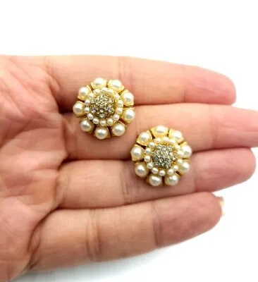 J. Crew Faux Pearl Crystal Jewel Cluster Burst Stud Earrings Gold Tone • $32