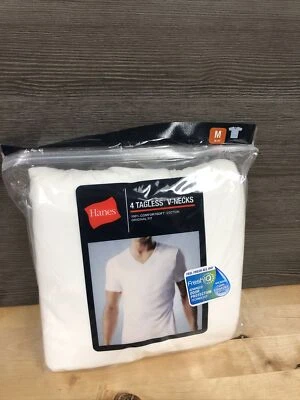 $16.95 • Buy 4 Pack Hanes Tagless V-Neck Cotton Shirts Size M Brand New