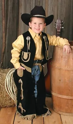 Little Riders Western Vest - Chap Set - Conchos - Horses - SML - Black - Brown • $63.90