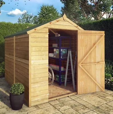 8x6 WOODEN GARDEN SHED APEX WINDOWLESS SINGLE DOOR FLOOR OUTDOOR STORAGE 8ft 6ft • £389.94