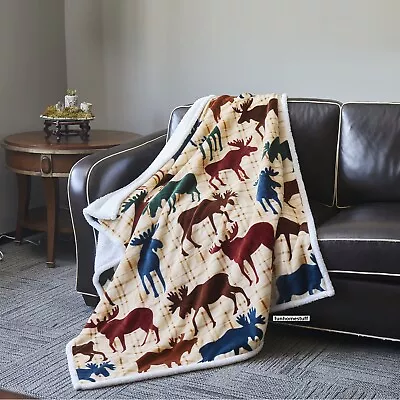 MOOSE New Super Soft Cozy Chair Couch Flannel Sherpa Throw Blanket 50 X 60 Inch • $39.95