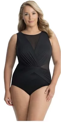 Miraclesuit Women's 22W Illusionist Black Palma High Neck Swimsuit NWT $188 • $99