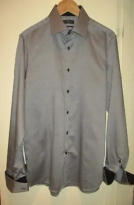 New Next Signature Grey Cotton Double Cuff Slim Fit Shirt 16.5  • £5