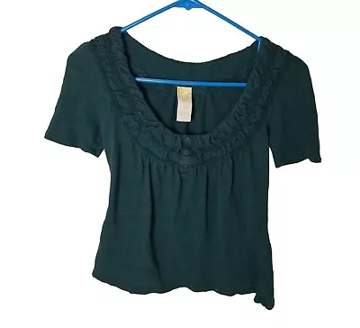 Anthropologie C Keer Womens XS Emerald Green Ruffle Short Sleeve Peasant Top • $5