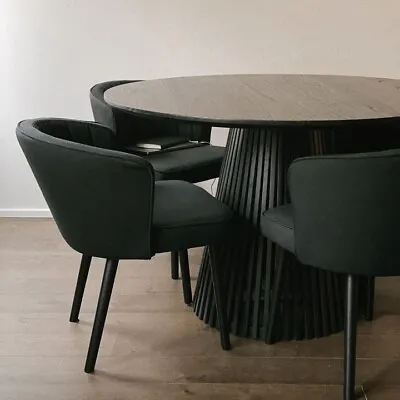 Remi Round Black Solid Mango Wood Dining Table 1.2m Seats 4-6 Scandinavian • £589