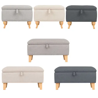 Linen Fabric Storage Footstool Pouffe Seat Ottoman Bench Stool Chest Toy Box New • £53.95