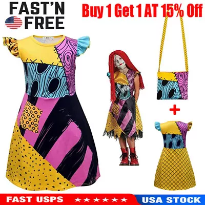 $14.99 • Buy Nightmare Before Christmas Sally Cosplay Costume Kids Girls Halloween Dress+Bag