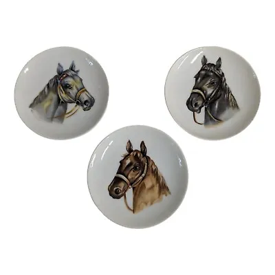 3 Vintage Horse Head Decorated Miniature China Plates Coasters Dishes Japan • $14.99