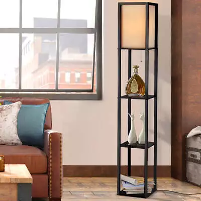 Artiss Led Floor Lamp Shelf Vintage Wood Standing Light Reading Storage Bedroom • $68.60