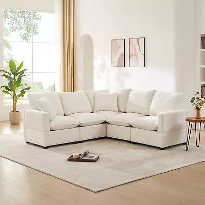 84 Modern L Shape Modular Sofa 5 Seat Chenille Sectional Couch Set W/2 Pillows • $995.03