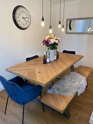 Beautifully Handmade Oak Herringbone Parquet Dining Table And Bench • £650