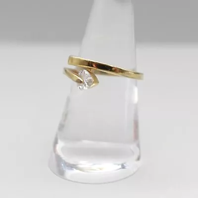 Ring Cocktail Boho Crystal Leaf Gold Tone Bypass Band Sze 7 Costume Jewelry • $12.99