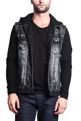 Victorious Men's Distressed Detachable Hoodie Denim Vest    S ~ 5XL    DK108 • $36.95