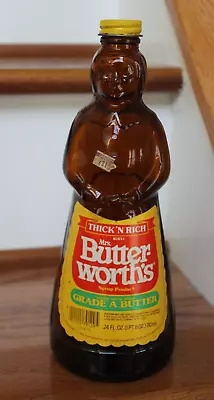 Vintage 1980s Mrs. Butterworth's Syrup Glass 24 Oz Bottle With Label & Metal Cap • $18.95