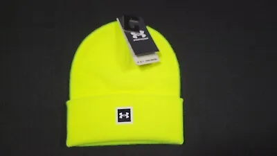 Under Armour  Unisex Halftime Cuff Beanie Hat ColdGear Knit Cap Neon Green Black • $24.29