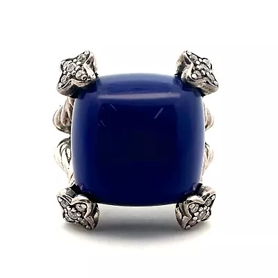 David Yurman Sterling Silver Lapis Lazuli CZ Split Shank Ring-Size 7-A2482 • $224.99