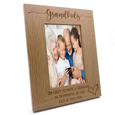 £12.45 • Buy Personalised Grandkids Love Heart Engraved Portrait Photo Frame Gift FW644