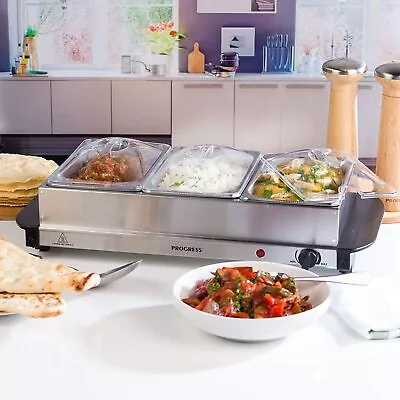 £29.99 • Buy Progress Portable Food Warmer Buffet Server 3 X 1.5l Hot Plate Pan Bain Marie 