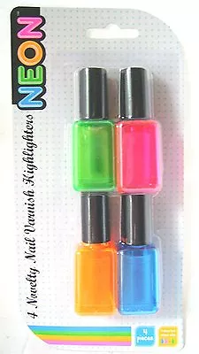 £2.95 • Buy Pack Of 4 Neon Highlighter Pens - Novelty Nail Varnish Shaped Highlighters