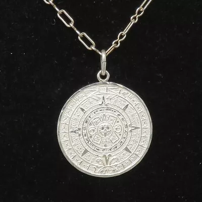 NYJEWEL Mexico 925 Sterling Silver Mayan Calendar Aztec Pendant Necklace 18  • $0.99