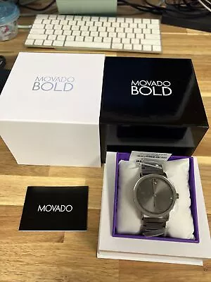 New Movado Bold Evolution Grey Dial Grey Ion-Plated Steel Men's Watch 3600796 • $269.96