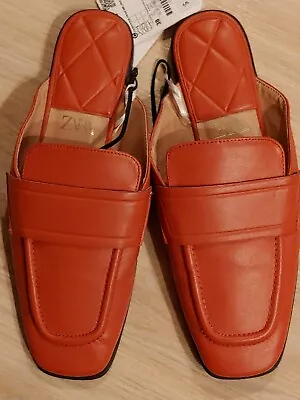 ZARA NWT Burnt Orange Square Toe Slip On Mules Quilted Size 38 7.5 NWT • $47