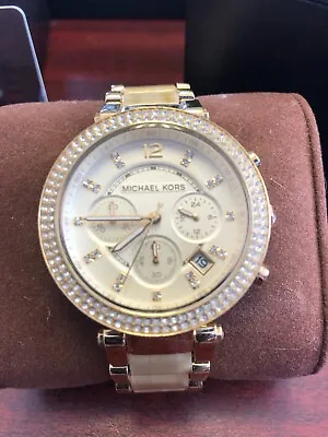 Michael Kors MK5632 Parker Champagne Dial Gold Tone Chronograph Women's Watch • $90