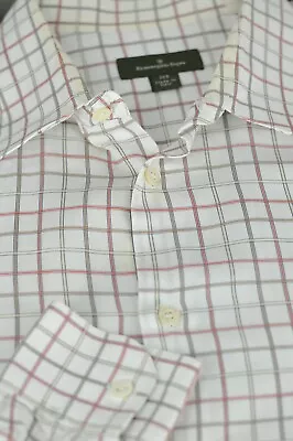 Ermenegildo Zegna Men's White Gray Brown Check Cotton Casual Shirt 2XLT 2X Tall • $35.99