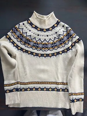 NEW J. Crew Sweater Womens XS Ivory Fair Isle Roll Neck Pullover Wool Blend LS • $26
