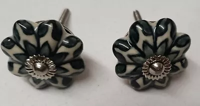 £4.99 • Buy Bnwot Ajuny Set Of 2 Matching Handmade Ceramic Door Knobs Round Floral 4.5x4.5cm