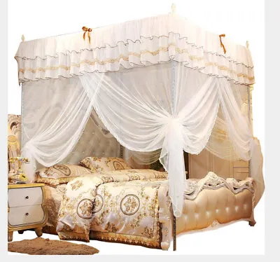 Luxury Princess 4 Corner Post Bed Curtain Canopy Netting Mosquito Net Bedding CS • £21.84