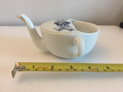 Vintage Antique Porcelain Invalid Feeder Cup Blue & White Floral Design &Gilding • £8