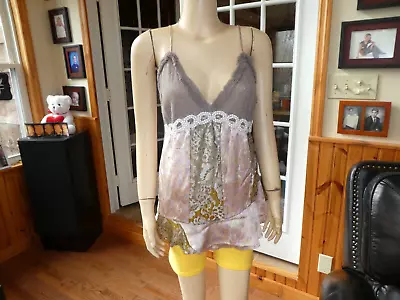 Moda International~Taupe/Pink/Purple Multi Emb. Spaghetti Strap Top~L~N/W/O/T • $55