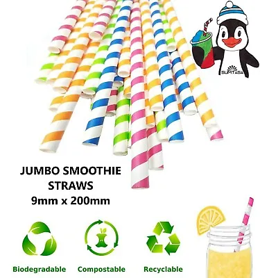 🔥 Jumbo Paper Straws Slush Milkshake Smoothie Drinking Straw Stripe 9mm X 200mm • £2.39
