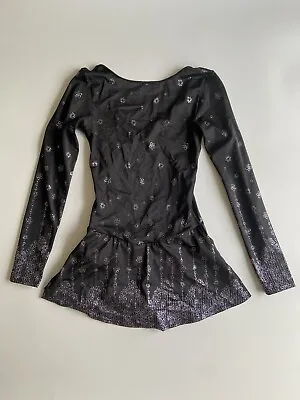 Mondor Black Long Sleeve Silver Glitter Flower Figure Skating Dress Womens Sz L • $50